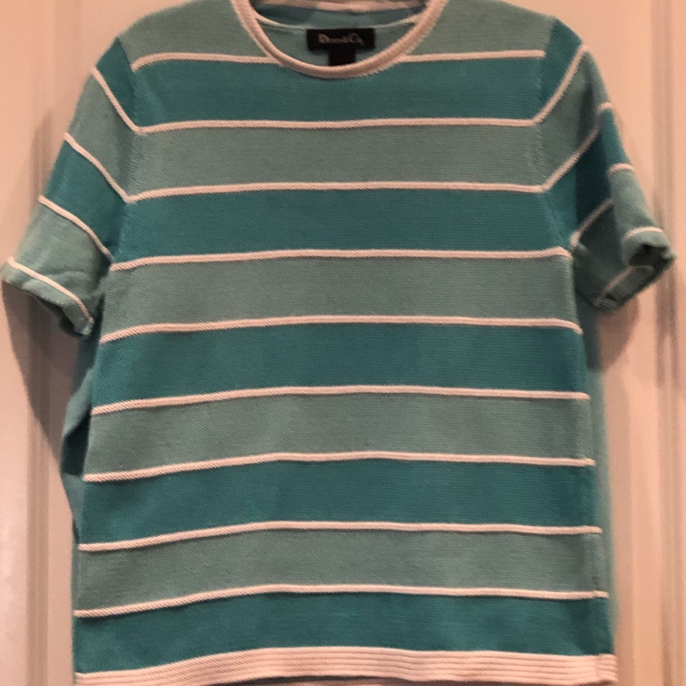 🔥Denim & Co Aqua Strip Top Size Small